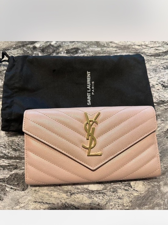 Saint Laurent Handbags - Saint Laurent Blush Pink Chevron Quilted Gilded Monogram Wallet
